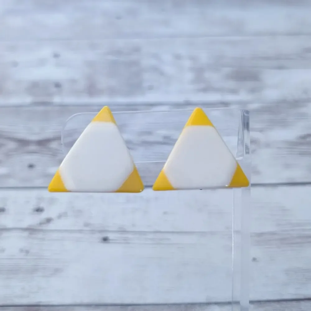 Vintage Clip On Earrings Retro Statement Cream & Yellow Large Triangle